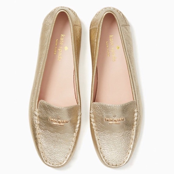 Kate Spade Gold Metallic Loafers Wendi Size 6.5 - Picture 1 of 6